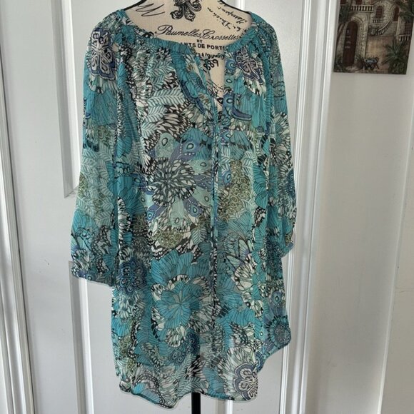 Daniel Rainn Tops - Daniel Rainn Women’s Blue Sheer Tunic Blouse